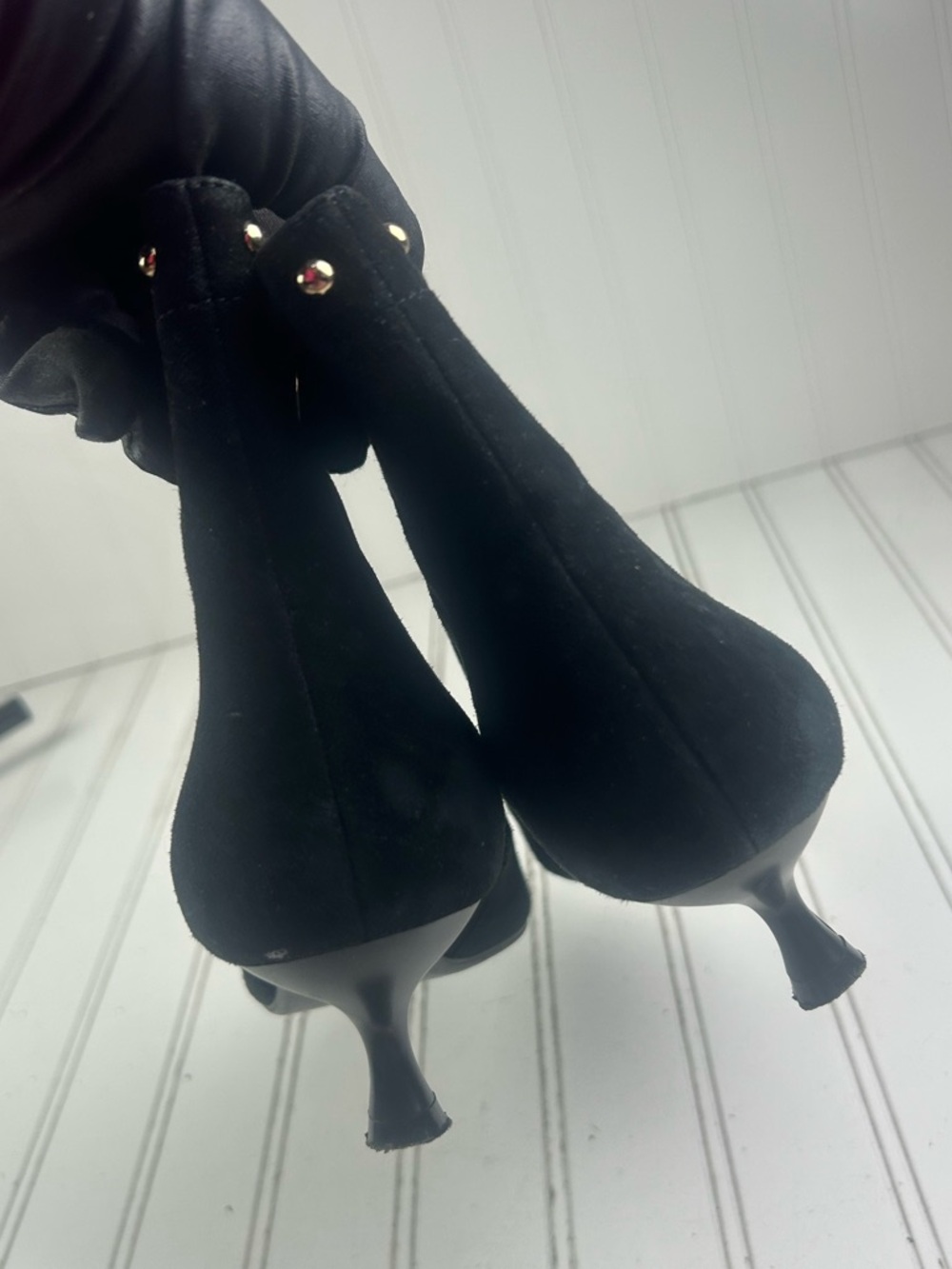 Jones Bootmaker Vintage Black Suede Studded Ankle Heel Boots Women’s Size 8 39 - Picture 4 of 12